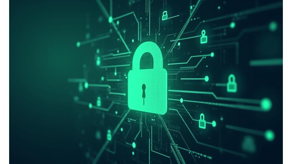 Interconnected digital security padlock and shield icons, glowing with protective light, symbolizing robust data encryption, secure servers, and proactive security monitoring for Vital Spindle's user information.